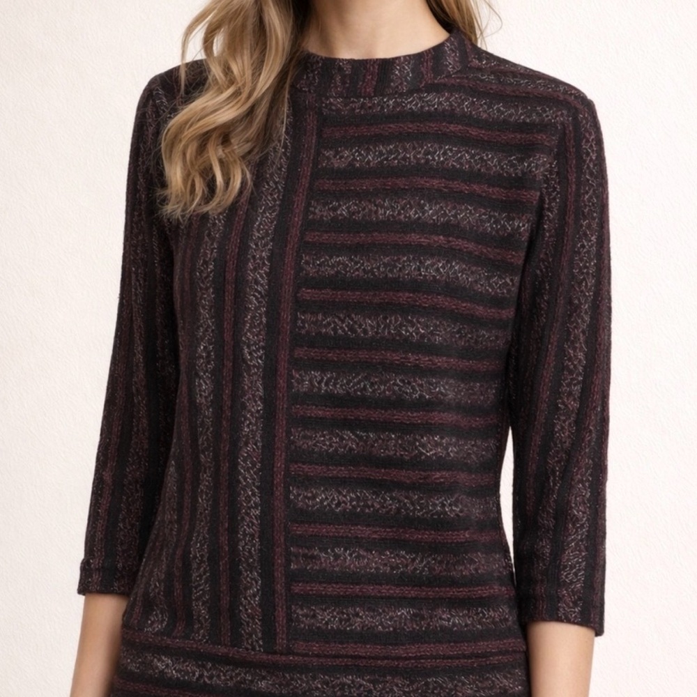 Anthropologie Akemi + Kin Plum Celeste Metallic Striped Sweater S Small